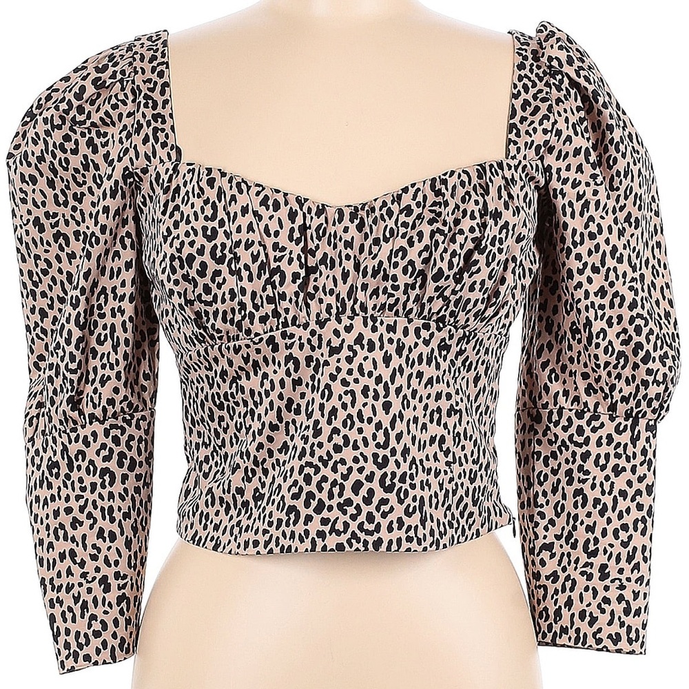 Zara Puff Sleeve Crop Blouse in cheetah print Size M